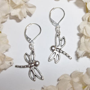 Silver Dragonfly Earrings Gift For Her Woman 3667
